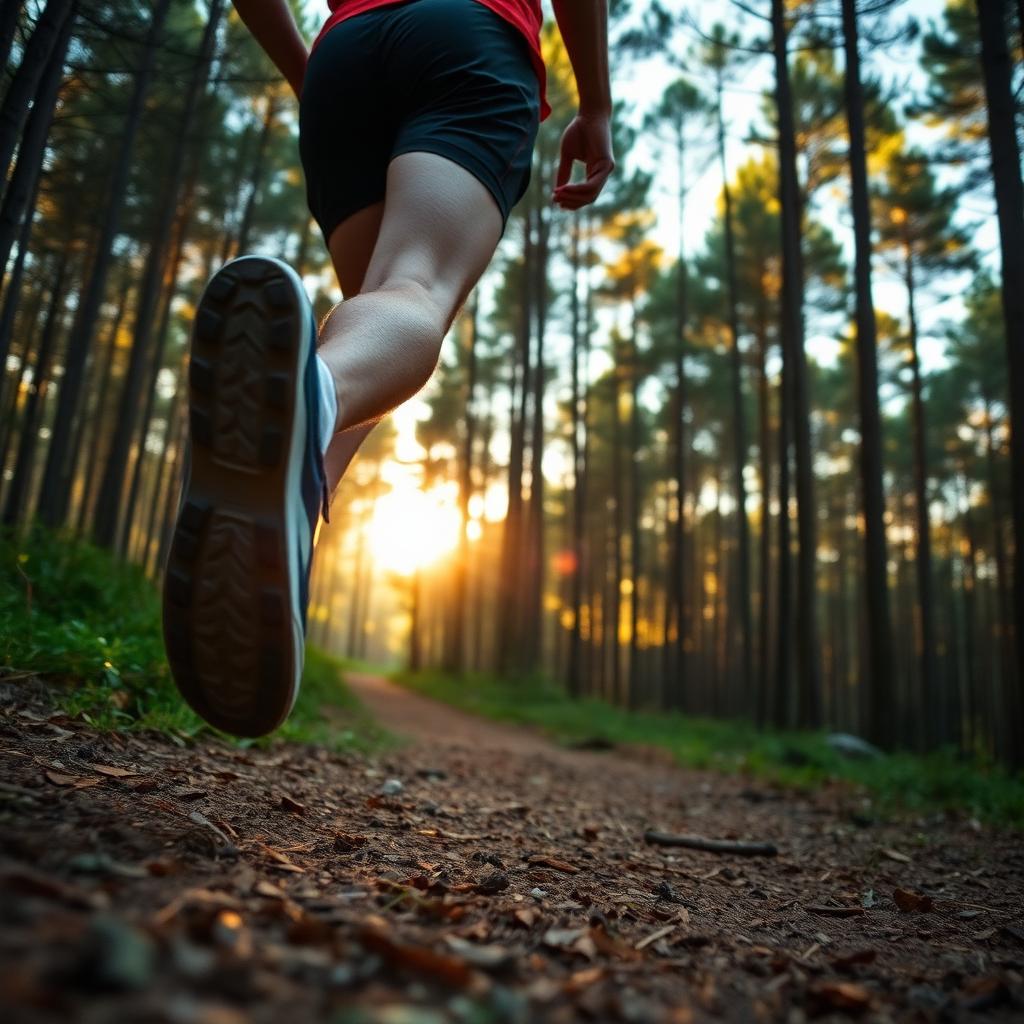 Coureur en forêt landaise au coucher du soleil